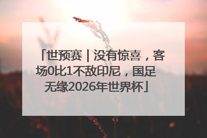 世预赛｜没有惊喜，客场0比1不敌印尼，国足无缘2026年世界杯