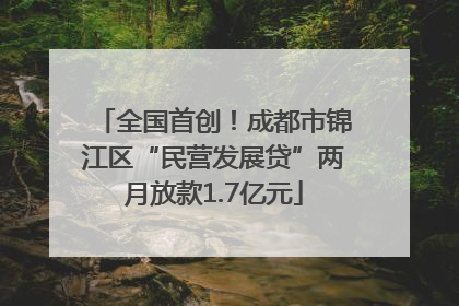 全国首创！成都市锦江区“民营发展贷”两月放款1.7亿元