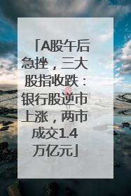 A股午后急挫，三大股指收跌：银行股逆市上涨，两市成交1.4万亿元